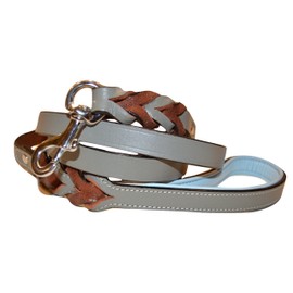 Soft Touch Collars Leather Braided Dog Leash with Padded Handle, Gray and Light Blue, 6 Foot x 3/4 Inch