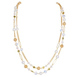 Bocar Beaded Necklace, 2 Layer Long Link Chain Necklace Crystal Beads for Women, Choker Jewelry Gift (10689-White)