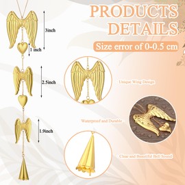 Cinnvoice 23.6 Inch Memorial Wind Chime Angel Wings with Bell Metal Hanging Wind Chime Sympathy Gift for Loss of Loved One Condolence Gift for Indoor Outdoor Grave Cemetery Patio Yard Porch Home Decor