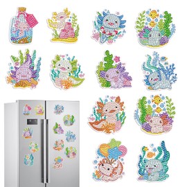 Sitsink Axolotl Diamond Art Magnets - 12 Pcs Colorful Axolotl Diamond Painting Magnets Cute Animals Refrigerator Creative Stickers for Adults Beginners Fridge DIY Crafts Home Decors