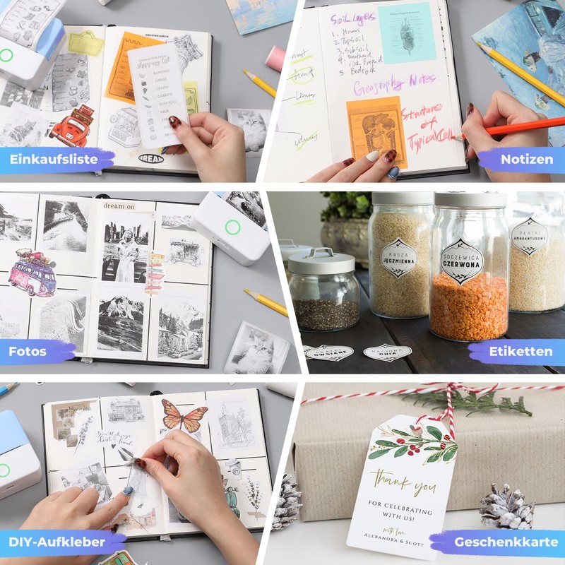 PRAOAHEI Mini Printer, Portable Photo Printer with 10 Rolls of