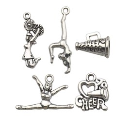 50 PCS Cheerleader Charms Collection, Cheer and School Spirit Gymnastics Girl Pom Girl Love Cheer Jumping Cheerleaders Charms, Silver Tone (HM163)
