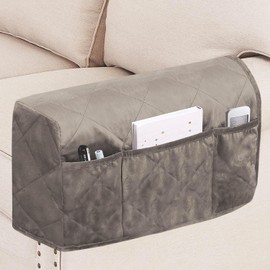 Turquoize Velvet Armrest Covers for Chairs and Sofas Couch Armrest Cover for Recliner with Side Pocket Non-Slip Arm Covers Protector for Dogs Washable Armrest Slipcovers Set of 2, Taupe