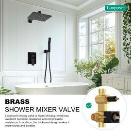 Shower Faucet Set with Hydro Power Temperature Display, Shower System Bathroom 12 Inches Shower Head with Handheld Spray, Wall Mounted Shower Fixtures with Shower Valve and Trim Kit, Matte Black