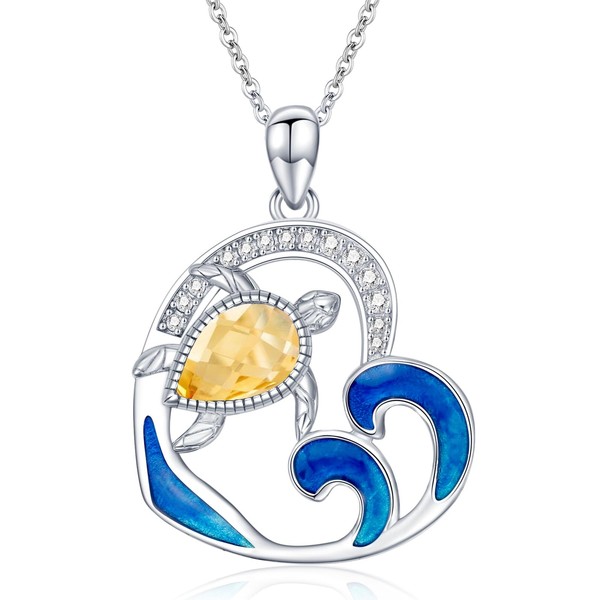 LONAGO Turtle Necklace for Women 925 Sterling Silver Blue Wave