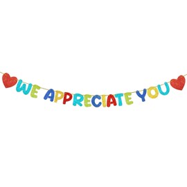 Fulmoon Pre Strung We Appreciate You Glitter Banner Appreciation Week Party Decoration for Employee Doctor Nurse Parents Teacher Coworker Staff Thank You Sign Party Decorations(Colorful)