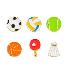 6Pcs Sports Ball Brooch Pins Badge - Assorted Basketball Football Soccer Baseball Tennis Badminton Pingpong - Enamel Backpack Hat Jacket Pin Badges & Appliques for Sport Fan Gifts Decor