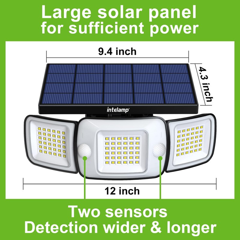 intelamp Solar Outdoor Lights 1200LM 6000mAh Security Lights with Remote