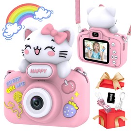 Kids Digital Camera Toys for Girls Ages 3-8, Children Video Camera with Protective Silicone Cover, Birthday Gifts for 3 4 5 6 7 8 Year Old Girls with 16GB SD Card