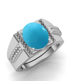 DINJEWEL - Anillo ajustable de plata de 12 quilates con piedra turquesa azul natural, estilo Art Deco con forma ovalada antigua, para mujer, Metal, Turquesa