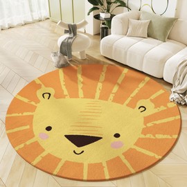 KiKom Cartoon Lion Round Rug Living Room Rug Child Computer Chair Rug Children Crawling Carpet Non-slip Rug Bedroom Rug 1PC (Orange, 100 * 100cm)