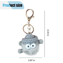 JOYCOURT Cute Plush Keychain for Car Key Organizer, Key Tag Car Key Fob Holder, Key Ring Charm Car Backpack Purse Accessories, Soft Pom Pom Fluffy Ball Weaving Keychain for Women Girls (Light Grey)