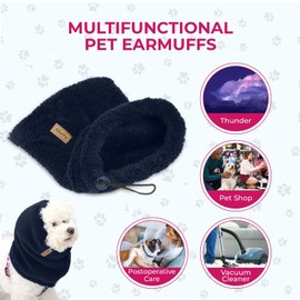 SSaYo Adjustable Dog Noise Cancelling Ear Muffs Noise Protection - No Flap Ear Wraps for Dogs - Snoods Dog Headband Ear Covers for Anxiety Relief, Thunderstorms, Fireworks & Grooming (Navy, Large)