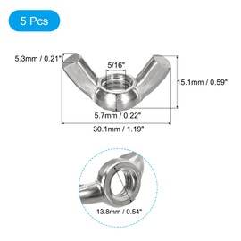 sourcing map 5/16"-18 Wing Nut 5 Pcs, 304 Stainless Steel Butterfly Wing Nuts Fasteners Parts Hand Twist Tighten Wing Nuts for Machinery Electronic Equipment DIY, Silver