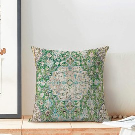 Boho Pillow Covers 18x18 Set of 2, Carpet Pattern Green Decorative Throw Pillows Farmhouse Bohemian Cushion Pillow Covers for Sofa Couch Outdoor Decor