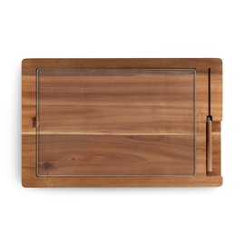 PICNIC TIME Ventana Cheese Board and Knife Set, Tempered Glass and Acacia Cheese Boards Charcuterie Boards, Serving Platter, (Acacia Wood)