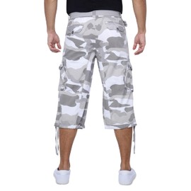 X RAY Men's Belted Cargo Long Shorts 18" Inseam Below Knee Length Multi Pocket 3/4 Capri Pants (Big and Tall Shorts for Men), White Camo, 36