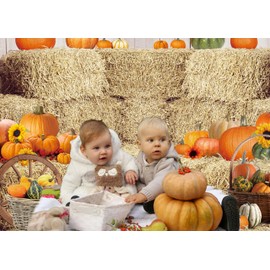 INRUI Autumn Farm Haystack Photography Background Rural Barn Pumpkin Hay Bales Fall Harvest Thanksgiving Day Party Banner Backdrop (7x5FT)