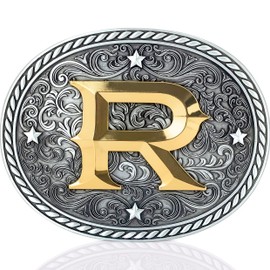 Western Cowboy/Cowgirl Initial Belt Buckle - Gold- Large, Letter Buckles For Men And Women R