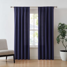 Brooklyn Loom Solid Cotton Percale Navy 50x96 Window Curtain Pair, Solid Color Themed, Oeko-TEX Certified Confidence