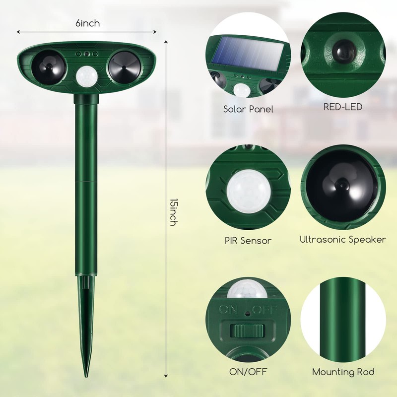 JahyElec 2025 Solar Animal Repellent, 2 Pack Ultrasonic Animal Repeller