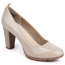 JENN ARDOR Pumps for Women Chunky Heel 3 inch High Heel Nude Closed Toe Pump Block Heels (Nude,8)