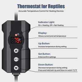 LURMMUE Reptile Dimming Thermostat Controller with PID & Memory, Digital Heat Mat Thermostat for Lamps & Ceramic Emitters – Switchable ℉/℃