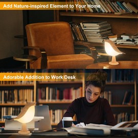 Deogos 2 Cute Bird Table Lamps Combo,Rechargeable Cordless Lamp with 3 Color Temperature and Adjustable Brightness,Small Desk Lights for Bedroom Nightstand Bedside Table - Wood Tone