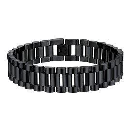 Men Cool Bracelet Black Gun Plated 15MM Wide Link Wristband Bracelets (Length 22CM)