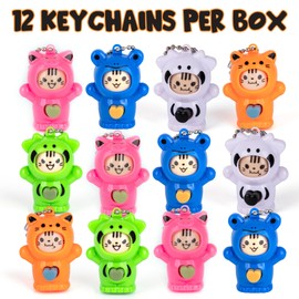 ArtCreativity Face Changing Animal Keychains for Kids - Set of 12 - Cute Keychains with 4 Different Expressions and 5 Designs - Animal Birthday Party Favors - Barnyard Party Supplies