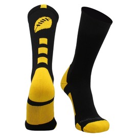 MadSportsStuff Football Logo Crew Socks (Black/Gold, Medium)