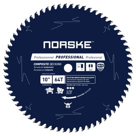Norske Tools NCSBP228 10 inch x 64T Composite Decking (Trex) and Bamboo Decking Saw Blade with 5/8 inch Bore Japanese Steel