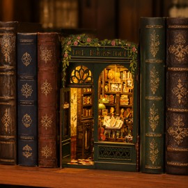 DIY Book Nook Kit for Bookshelf Decor – Light-Up Owl Bookstore Miniature Wooden Model for Creative Assembly & Gifts