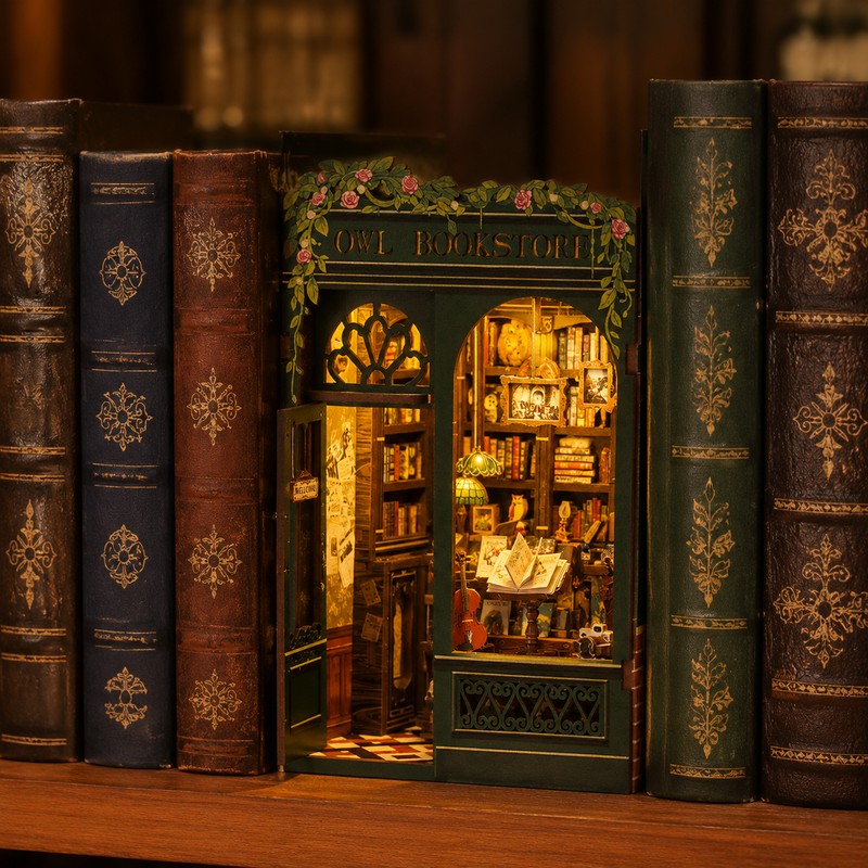 DIY Book Nook Kit for Bookshelf Decor – Light-Up Owl