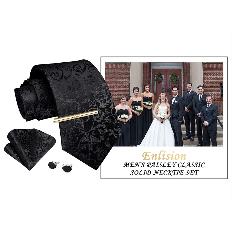 Enlision Men's Ties Black for Wedding Paisley Necktie Formal Business