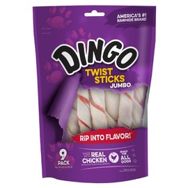 Dingo Twist Sticks Jumbo Rawhide Chews, 9-Count, 12-Packs