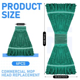 6 Pack Commercial Mop Heads Heavy Loop End Cotton String Mop Head Replacements Reusable Green Mop Replacement Heads Wet Mop Refill for Floor Cleaning Industrial Commercial Home Cleaning