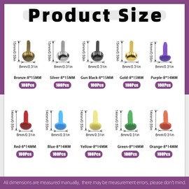 Swpeet 1000 piezas de 10 colores y 2 tipos de 8 x 14 mm / 15 mm de cabeza de metal redondo y seta sujetadores de papel y parte inferior de la placa, kit surtido de pies para álbumes de recortes y fabricación de zapatos de ropa