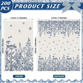 Moinchore 200 Pcs Blue Floral Decorative Paper Towels 2 Ply Blue and White Disposable Hand Towels for Bathroom Spring Wildflower Paper Guest Towel for Holiday Wedding Bridal Shower Tea Party