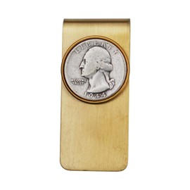 US 1944 Washington Quarter 90% Silver 25 Cent Coin Solid Brass Money Clip New - High Quality - Original Color without Any Plating