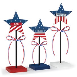 Labor Day Tiered Tray Decor Wooden Star Set, 3 Pcs Veterans Day Table Decorations, Rustic Patriotic Tabletop Home Decor, Red White and Blue Decorations for Celebration Home (Modern)