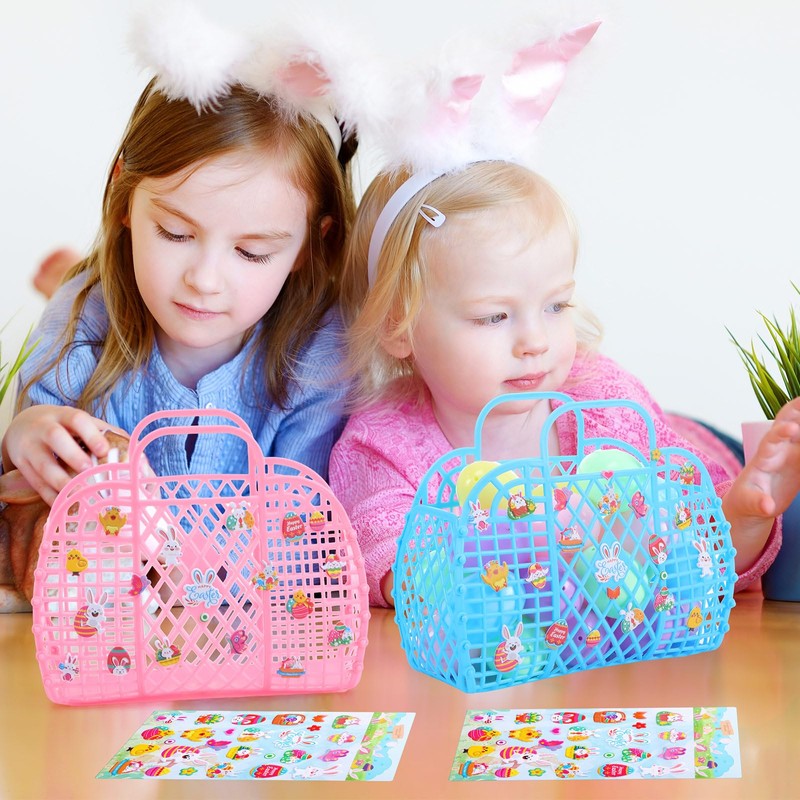 DoubleFill 12 Pack Easter Eggs Basket with Bunny Stickers for