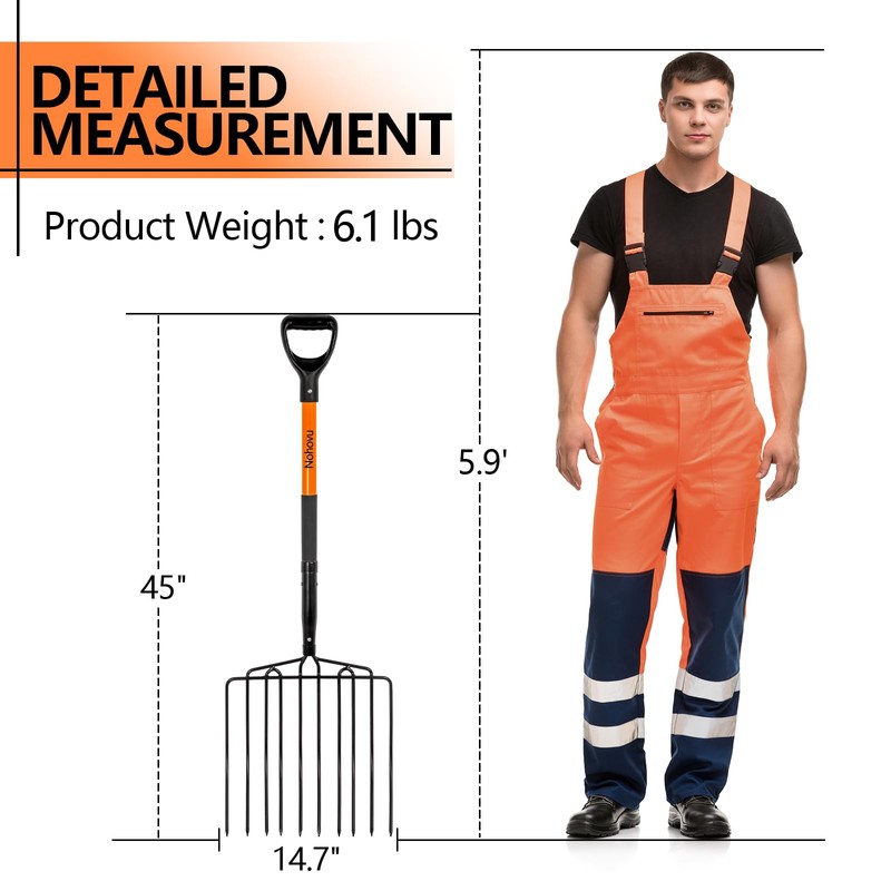Nohovu Pitchfork for Gardening, 10 Tines Pitch Fork with Non-Slip