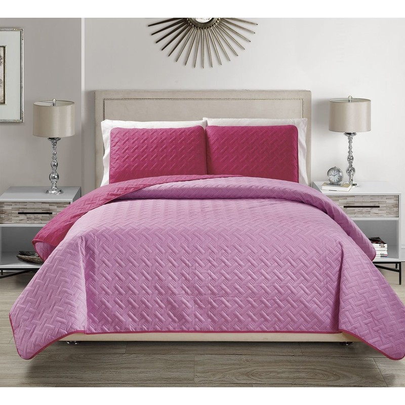 Embossed Pink Reversible Bedspread/Quilt Set King