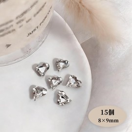 YINKE Nail Parts, Large Hearts, 2 Types, Set of 30, Nail Parts, Stone Heart, Nail Stone, Heart Crystal, Transparent Sparkle, 3D, Glossy, 0.3 inch (8 mm), 0.4 inch (11 mm)