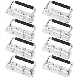 8 Pack 124mm Spring Loaded Case Handle, Folding Pull Handle, Surface Mount Chest Handles with Rubber Grip, Heavy Duty Chest Handle for Flight Case, Speaker, Cabinet, Silver