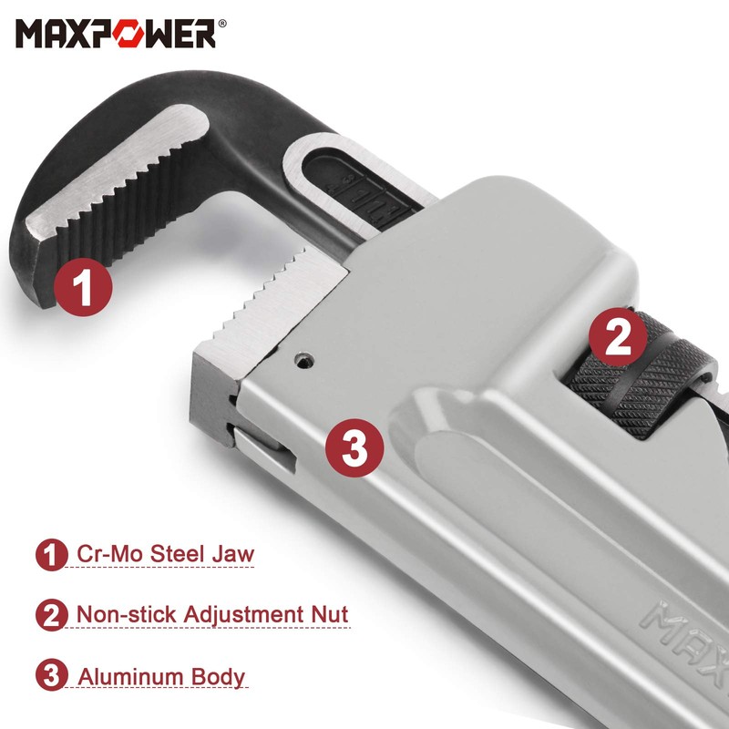 MAXPOWER 30-inch Pipe Wrench, Aluminum Straight Plumbing Wrench Heavy Duty