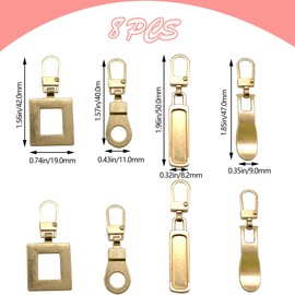 DHER Zip Pendant Removable Zip Puller Metal Zipper Pull Replacement Zipper Metal Zipper Replaces a Zip Zip 8 Pieces Head Zip (Gold)