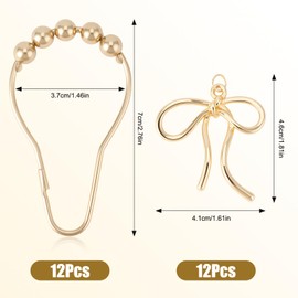 FCKLVMC 12 Pcs Stainless Steels Gold Bow Shower Curtain Hooks, Bulk Glide Shower Curtain Bows for Bathroom Bedroom Living Room Art Decor