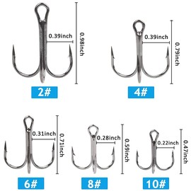 NTRUXZP Fishing Hooks, Pack of 50 Treble Hooks Set Drilling Hooks Fishing with Barbed Hooks Carbon Steel Fishing Hooks Mixed Treble Hooks Size 2/4/6/8/10 Treble Hooks for Freshwater and Saltwater Fish